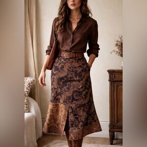 April Cornell Vintage Wool Tapestry Midi Skirt Paisley Dark Academia Fall